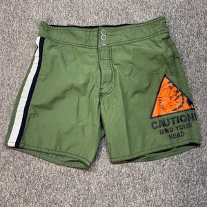 Diesel Beachwear Swim Trunks Mens S Olive Green Caution Graphic Board Shorts
